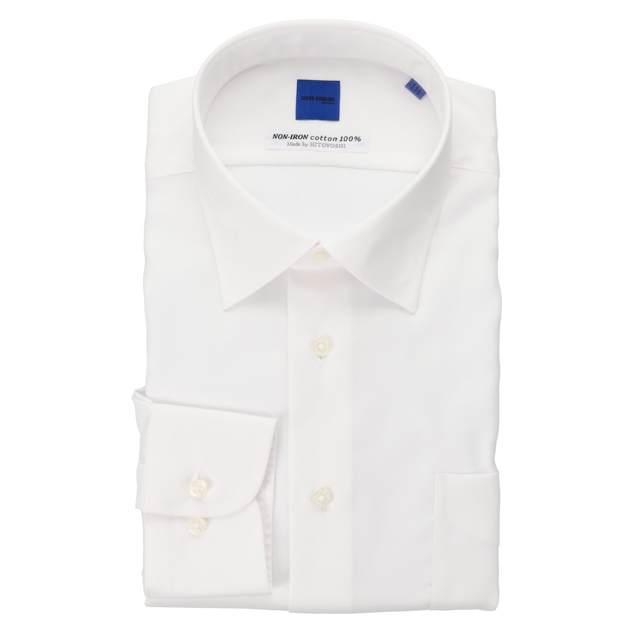 HITOYOSHI Non-iron Cotton Spread Collar Shirt - White_01