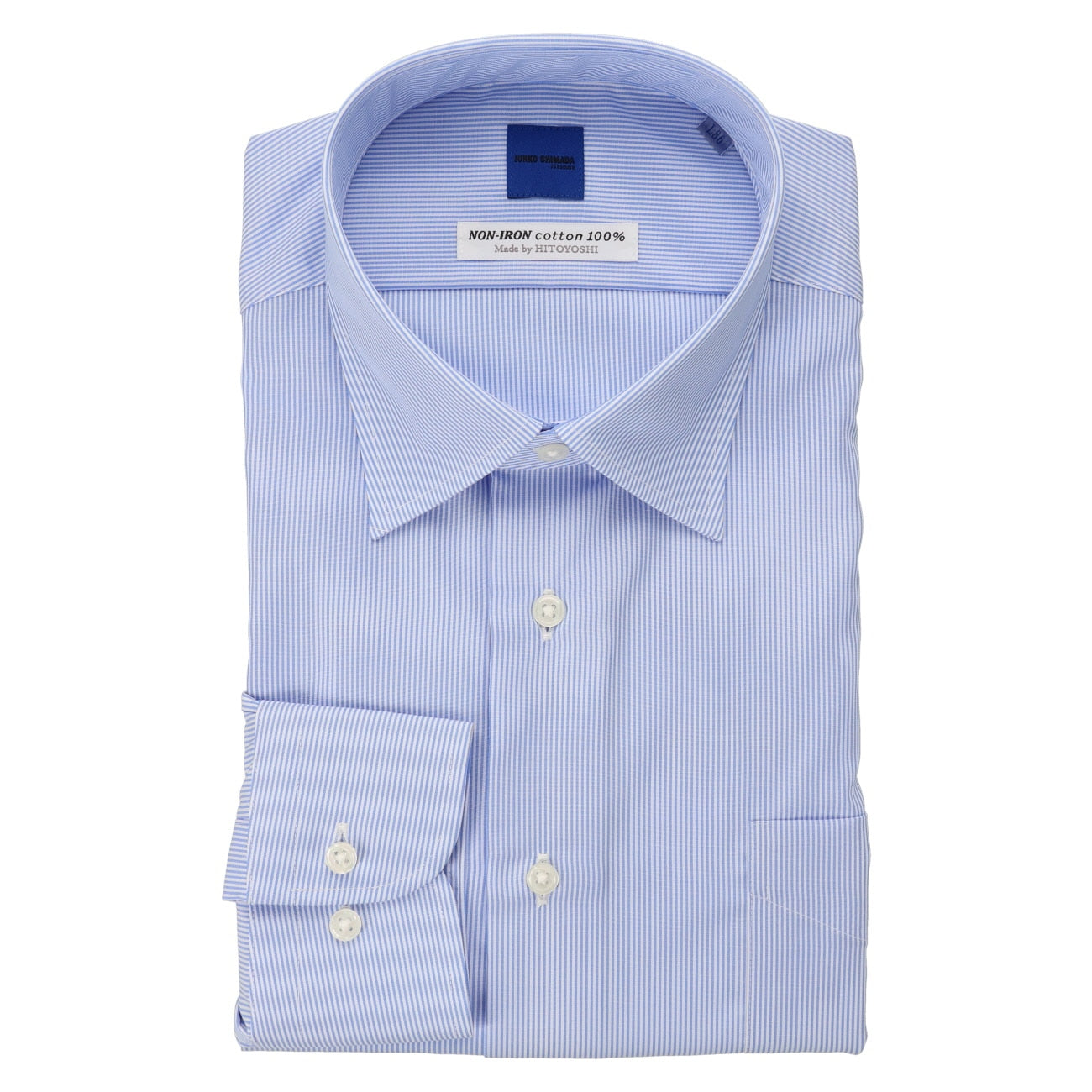 HITOYOSHI Non-iron Cotton Spread Collar Stripe Shirt - Blue_01