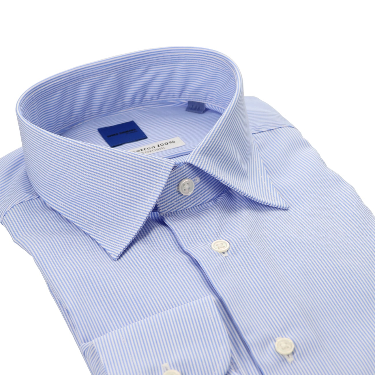HITOYOSHI Non-iron Cotton Spread Collar Stripe Shirt - Blue_03