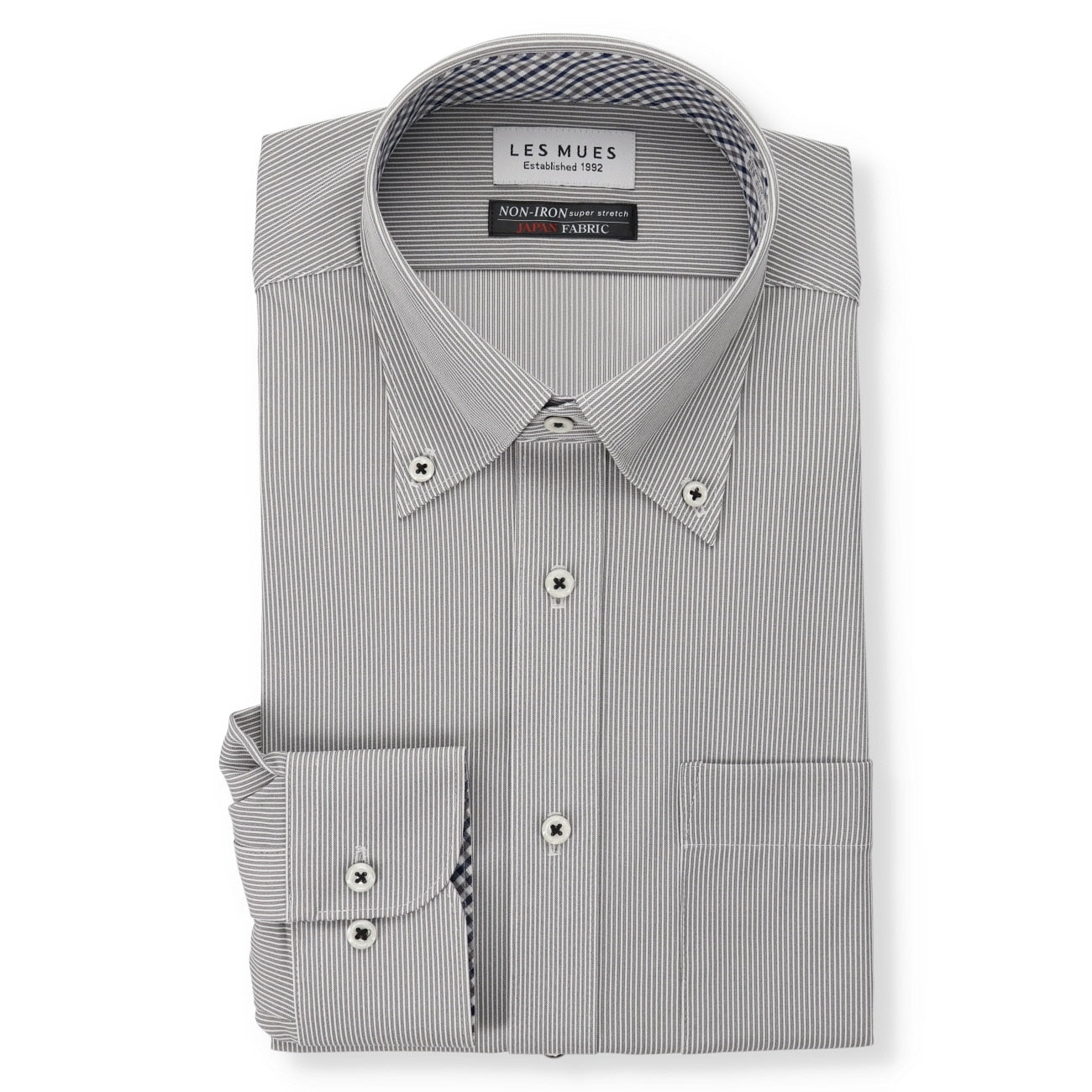 Japanese Fabric Non-iron Button-down Stripe Shirt - Gray_01