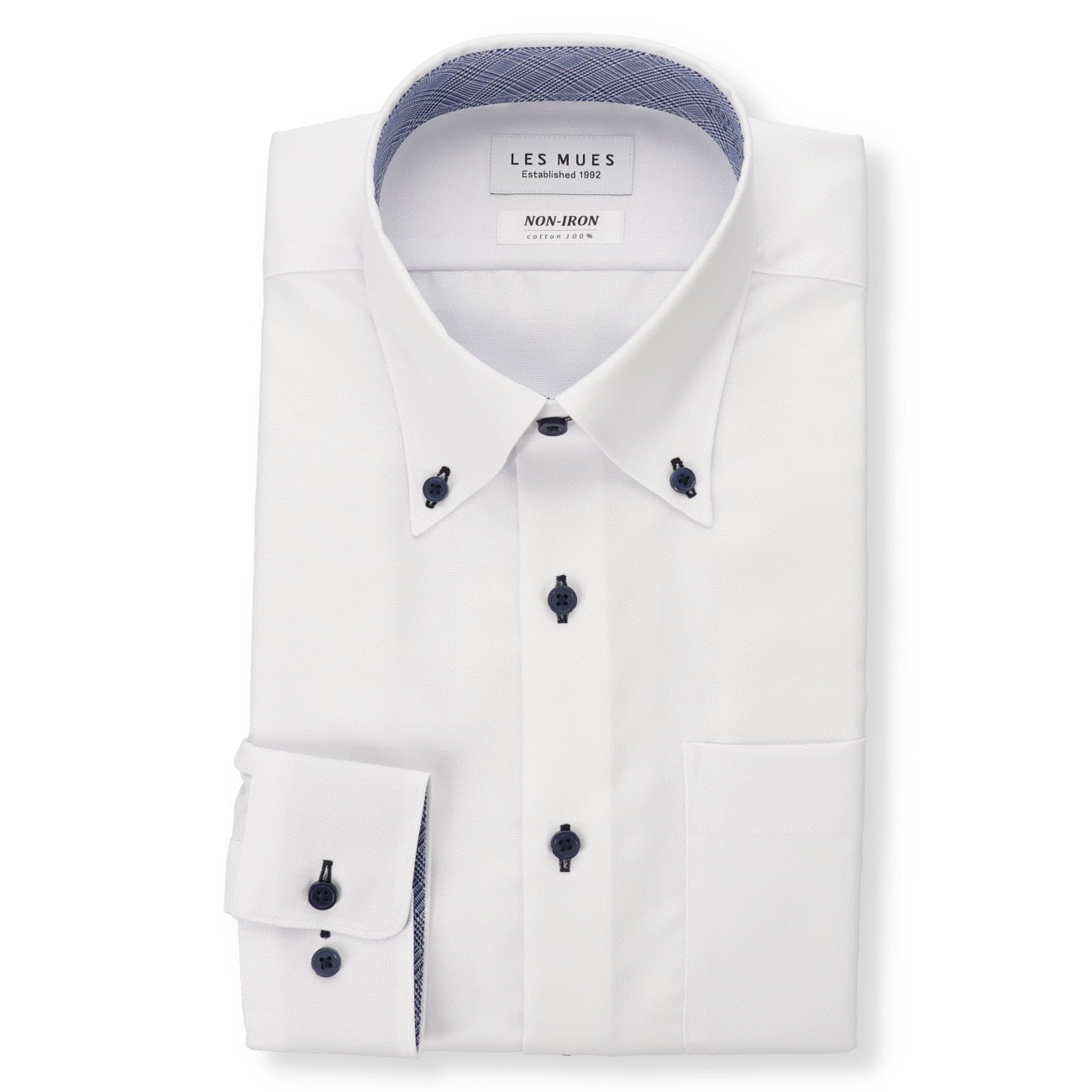 Non-iron Cotton Button-down Collar Shirt - White_01