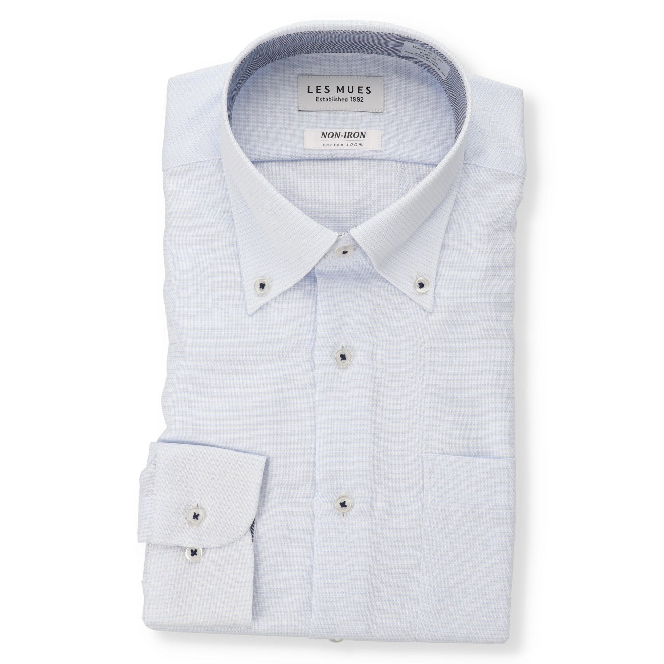 Non-iron Cotton Button-down Shirt - Blue -01