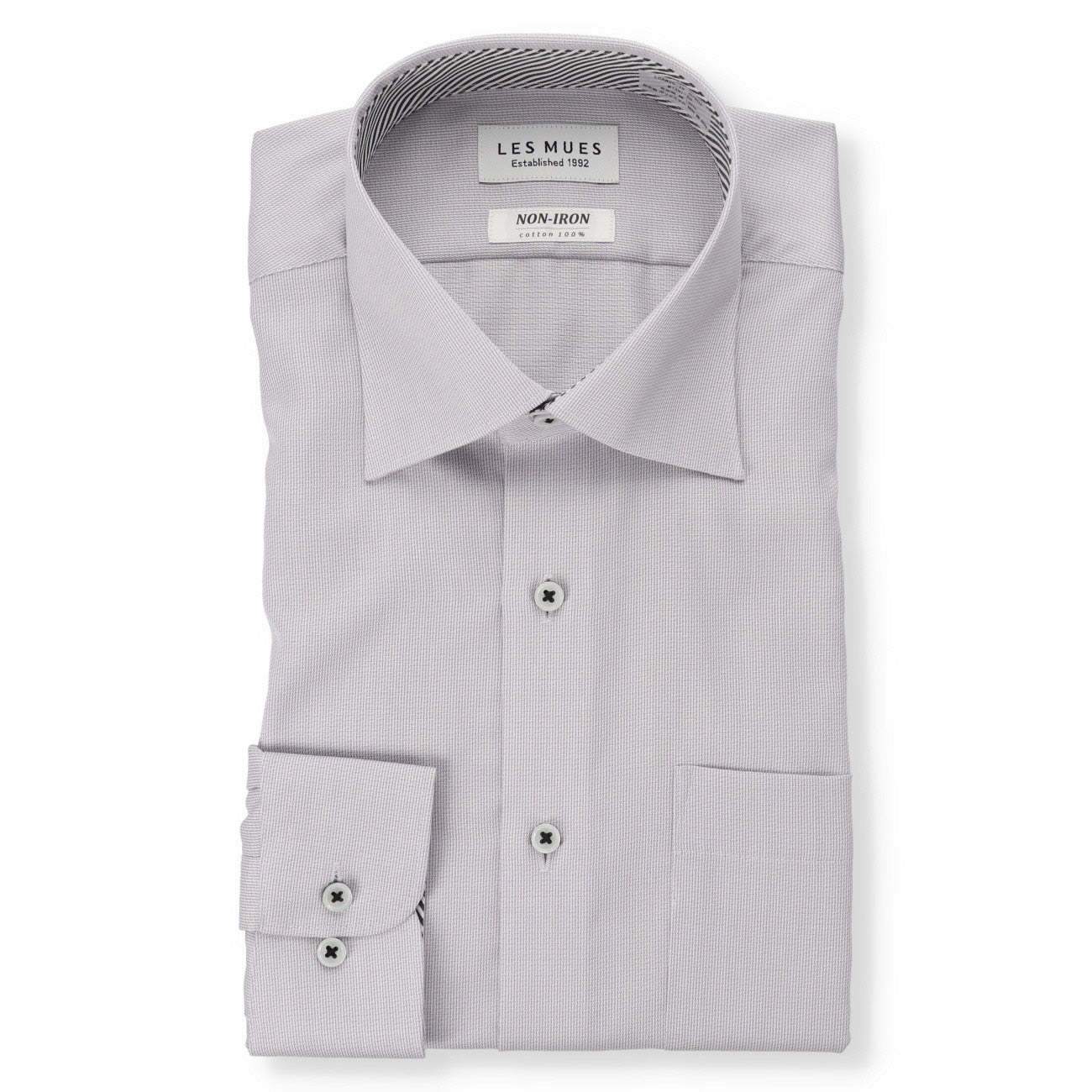 免燙純棉開領襯衫 -灰