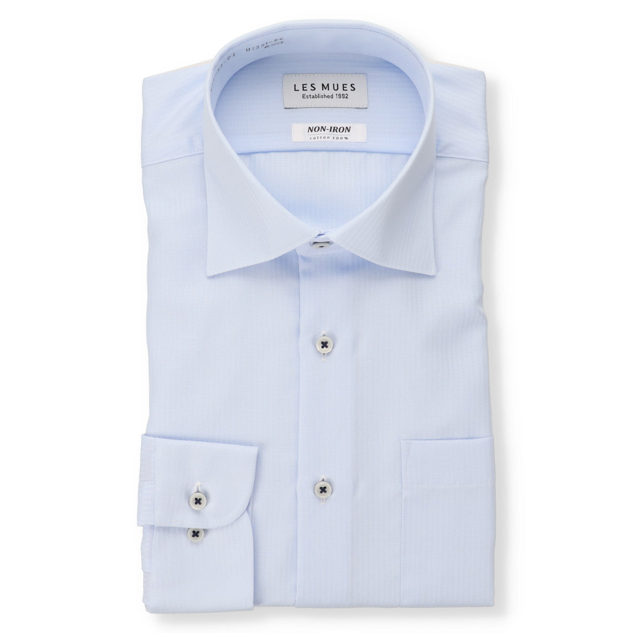 LES MUES 免熨烫纯棉蓝色宽领衬衫 - 标准版型