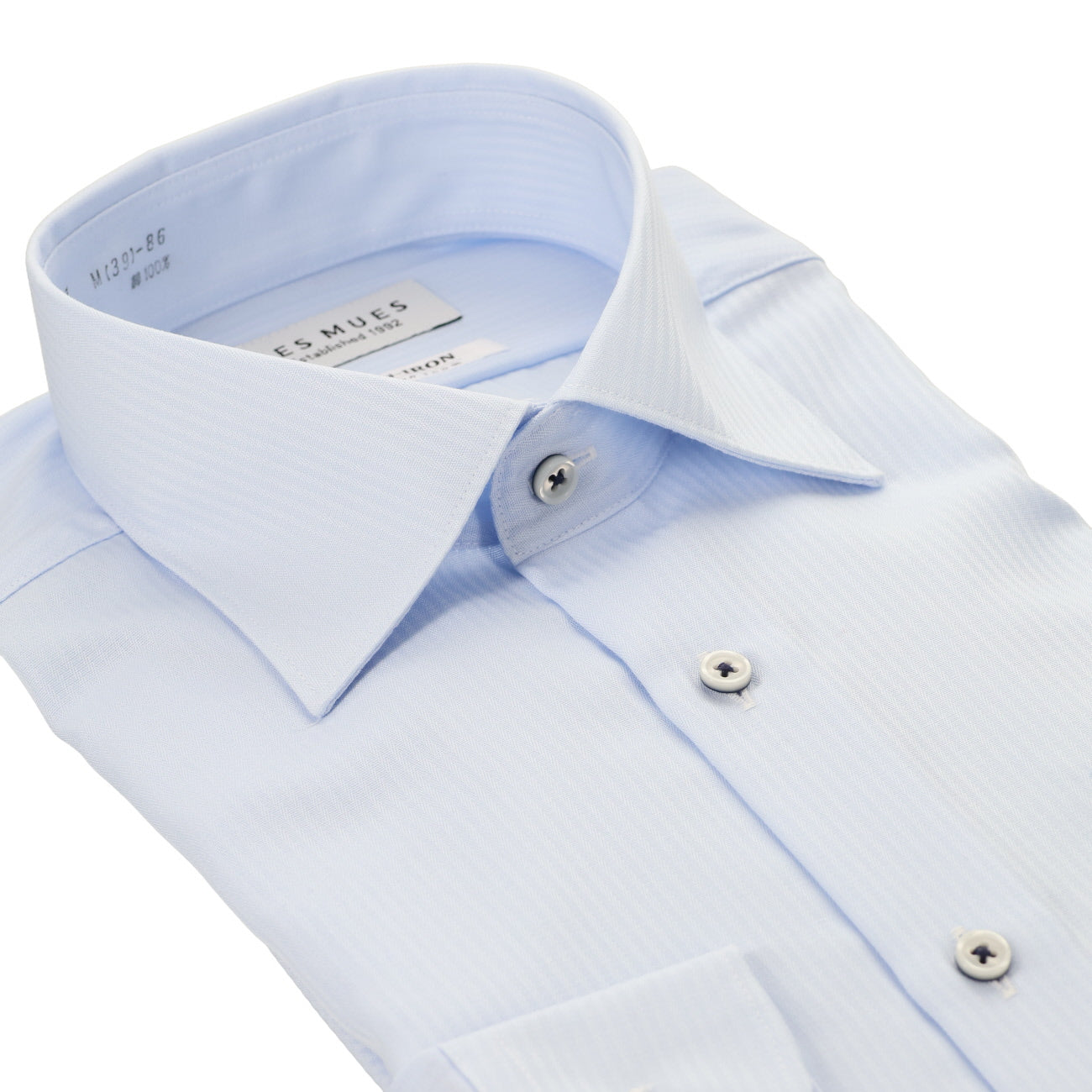 LES MUES 免燙 棉藍色寬領襯衫 - 一般領版型