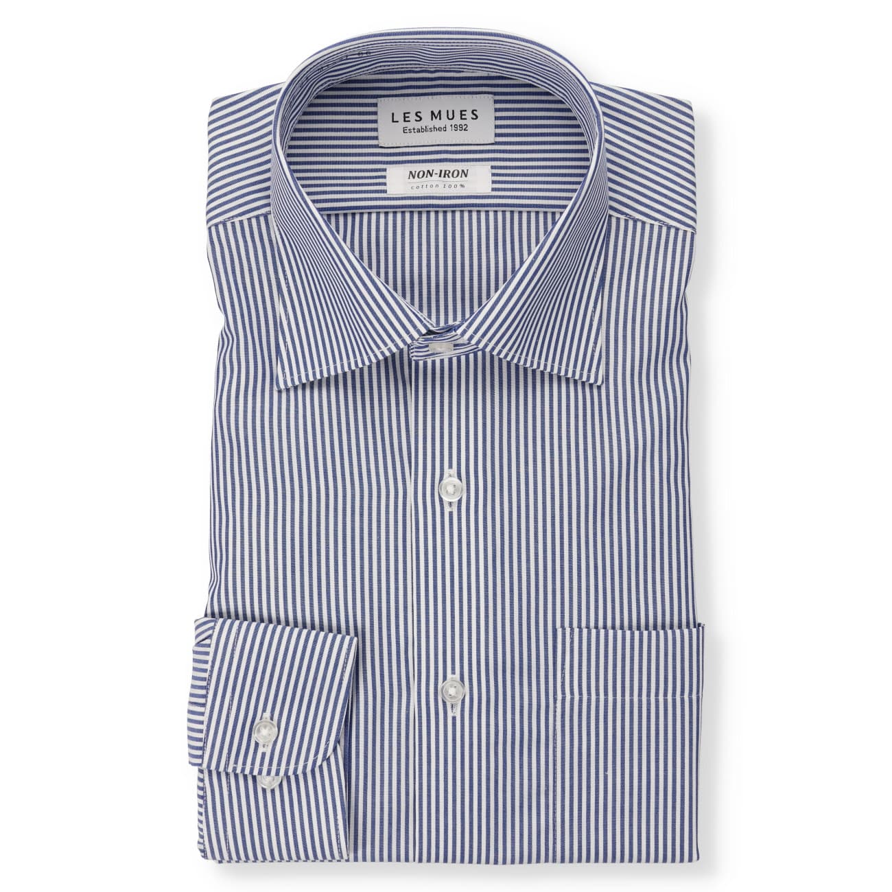 Non-iron Cotton Spread Collar Stripe Shirt - Blue_01