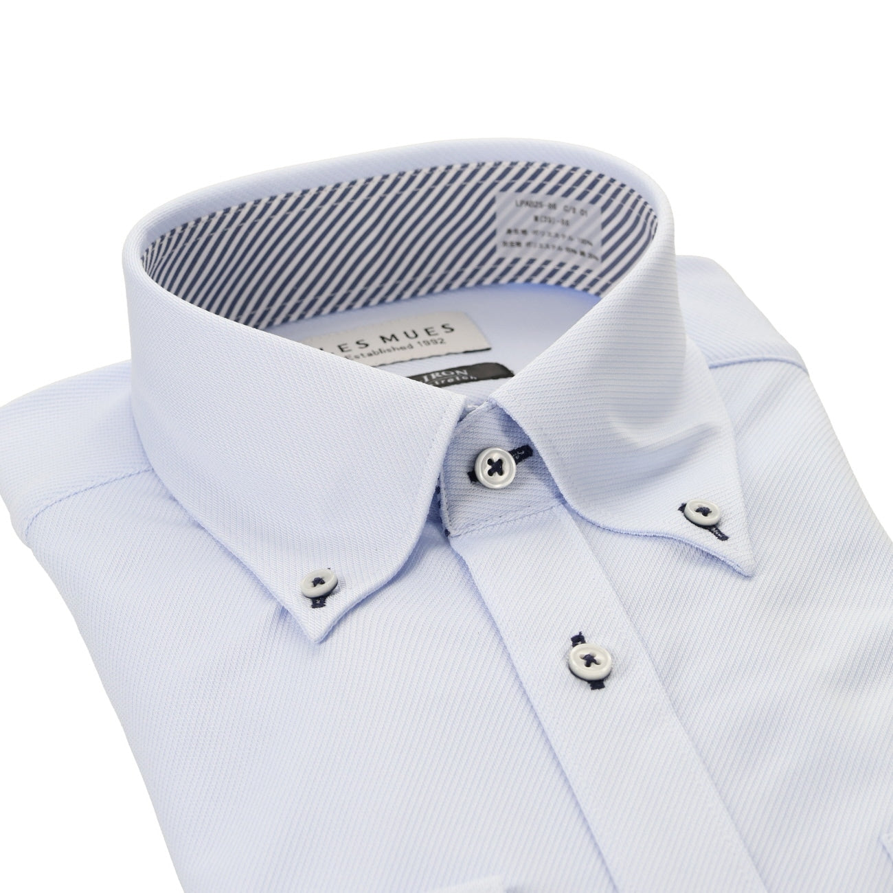 免燙超彈力鈕扣鈕扣領 衫 - 藍色_03