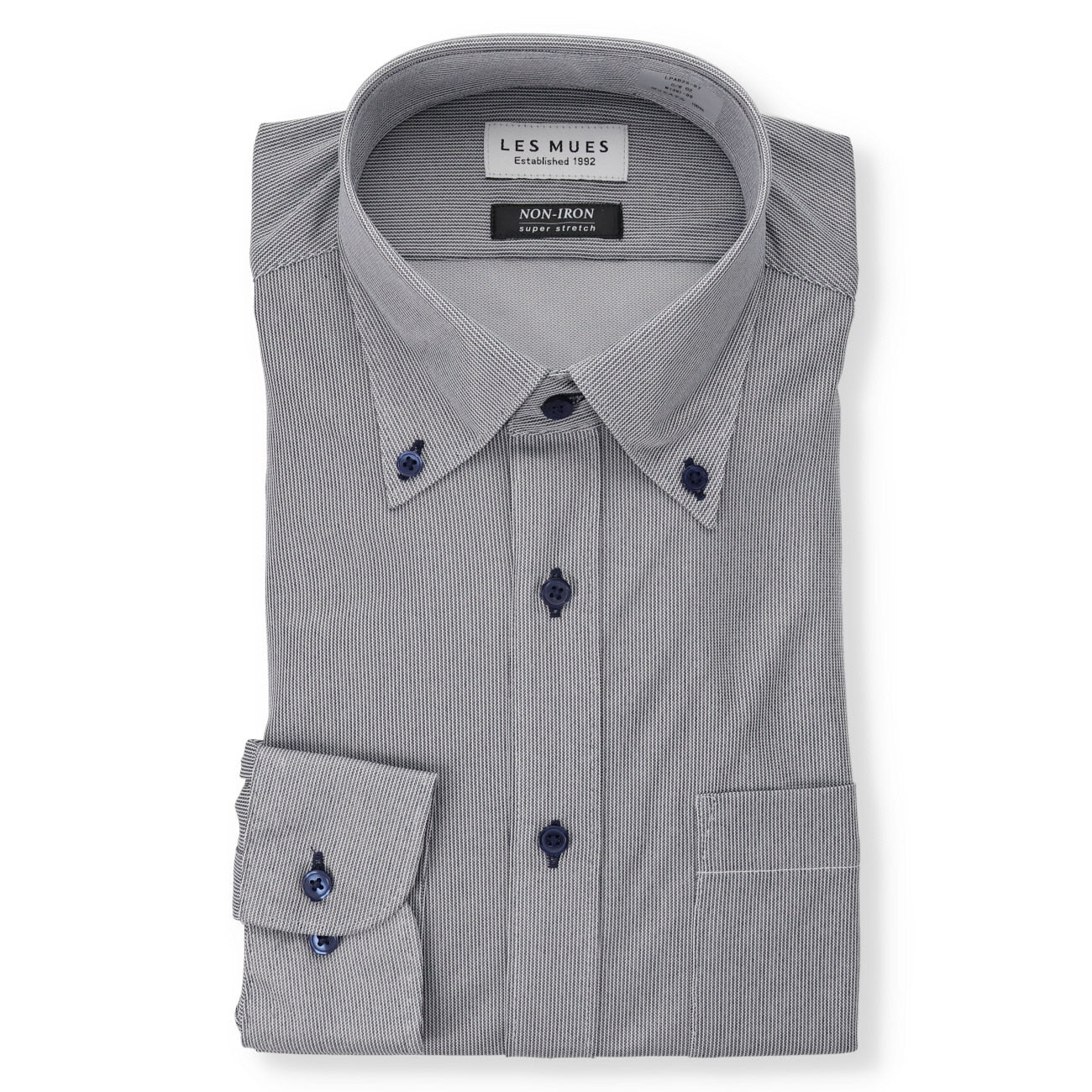 免燙超彈力鈕扣領 領襯衫 -灰