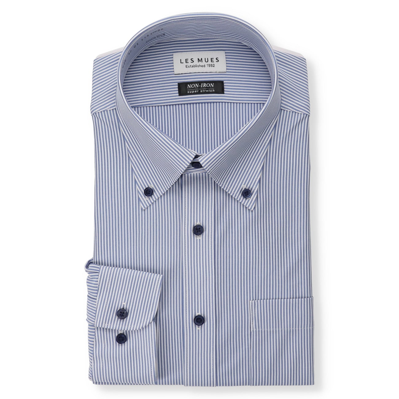 免熨烫 Super Stretch钮扣领衬衫 Stripe Shirt - Blue_01
