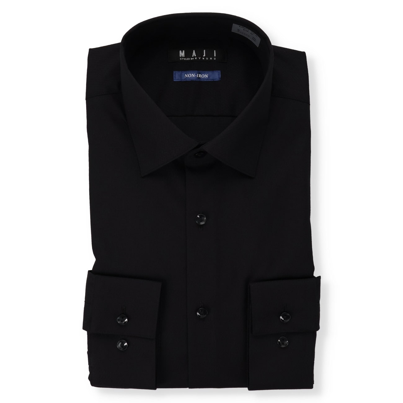 Non-iron Spread Collar Slim Shirt - Black_01