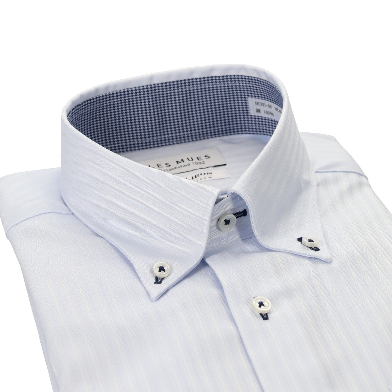 免燙棉質鈕扣鈕扣領 衫 - 藍色_03