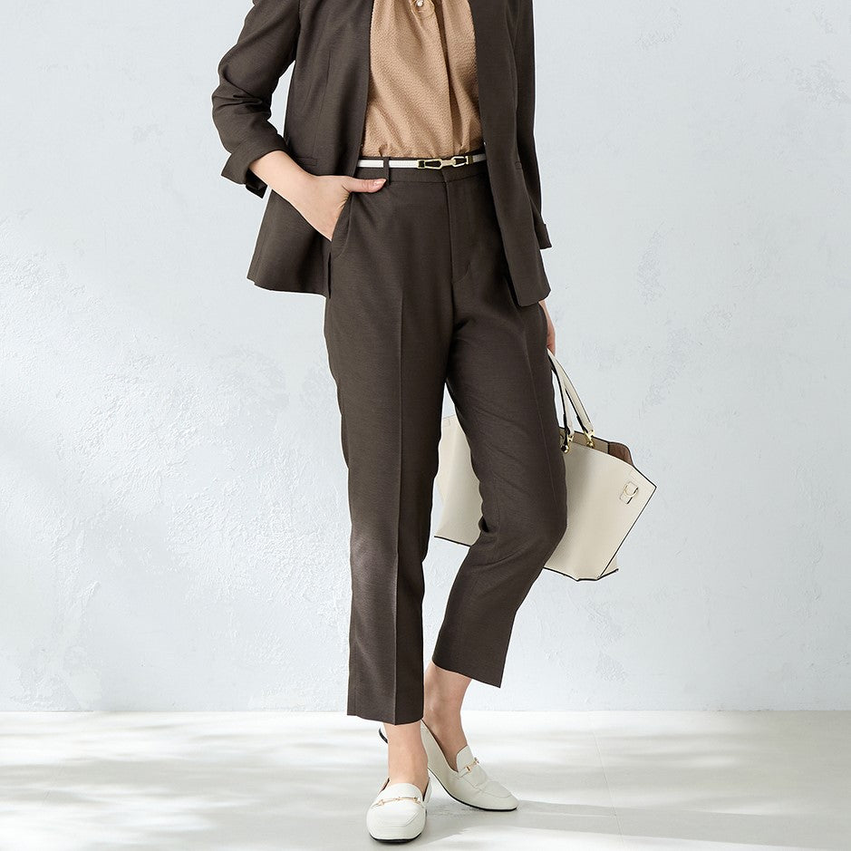 Linen-like Cropped Pants - Brown_01