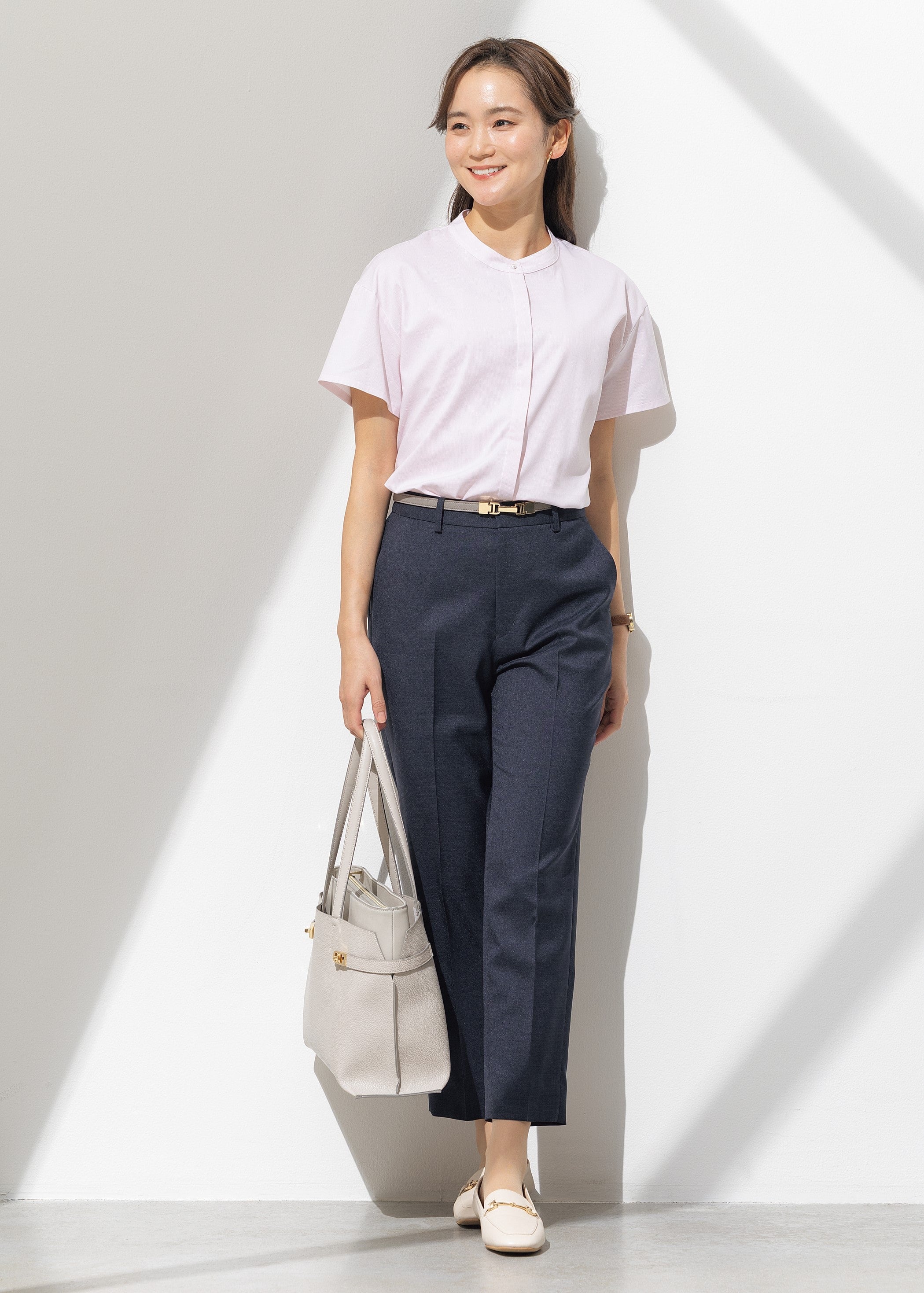 Linen-like Cropped Pants - Navy_04