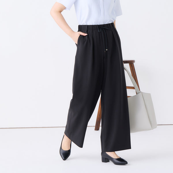 Washable Stretch Drape Wide Pants - Black [A15_9261704] | AOKI GLOBAL
