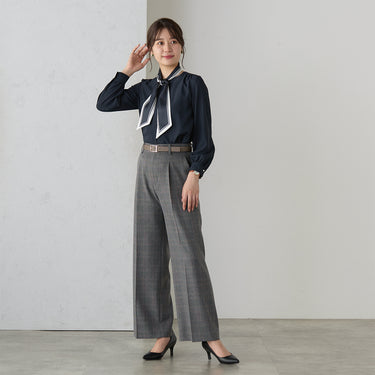 Tweed Stretch Black and White Check Wide Pants_02