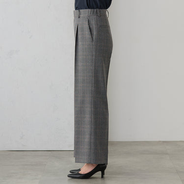 Tweed Stretch Black and White Check Wide Pants_07