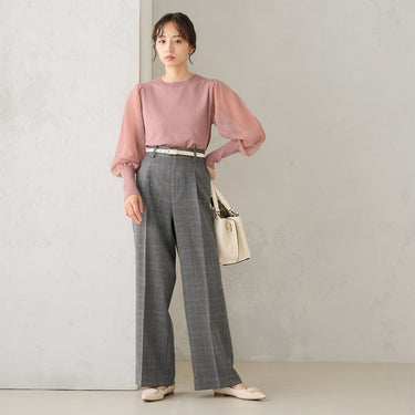 Tweed Stretch Black and White Check Wide Pants_06