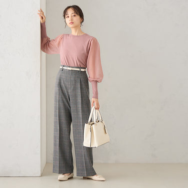 Tweed Stretch Black and White Check Wide Pants_05