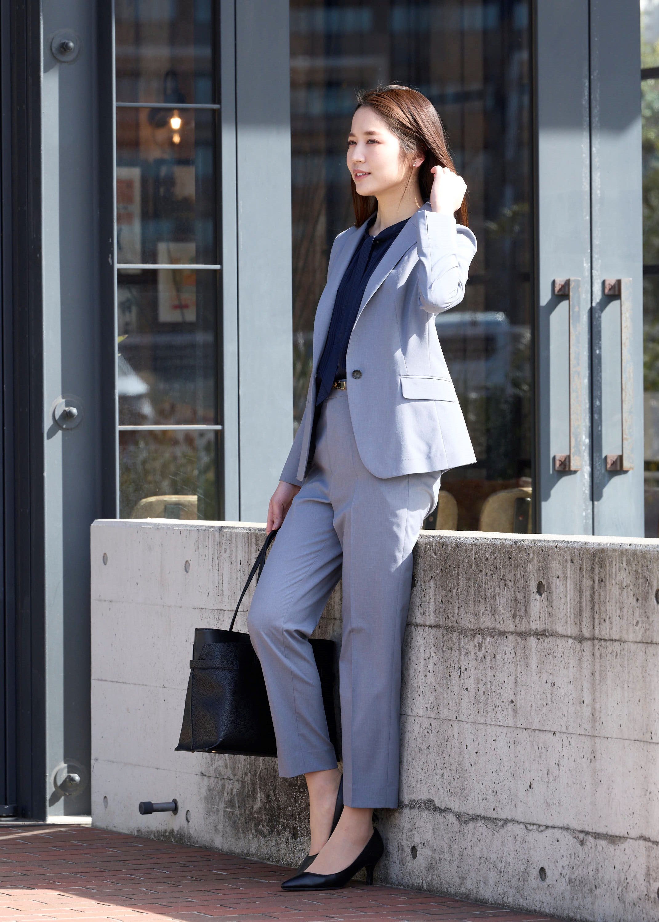 RIRANCHA Stretch Cropped Pants - Gray_02