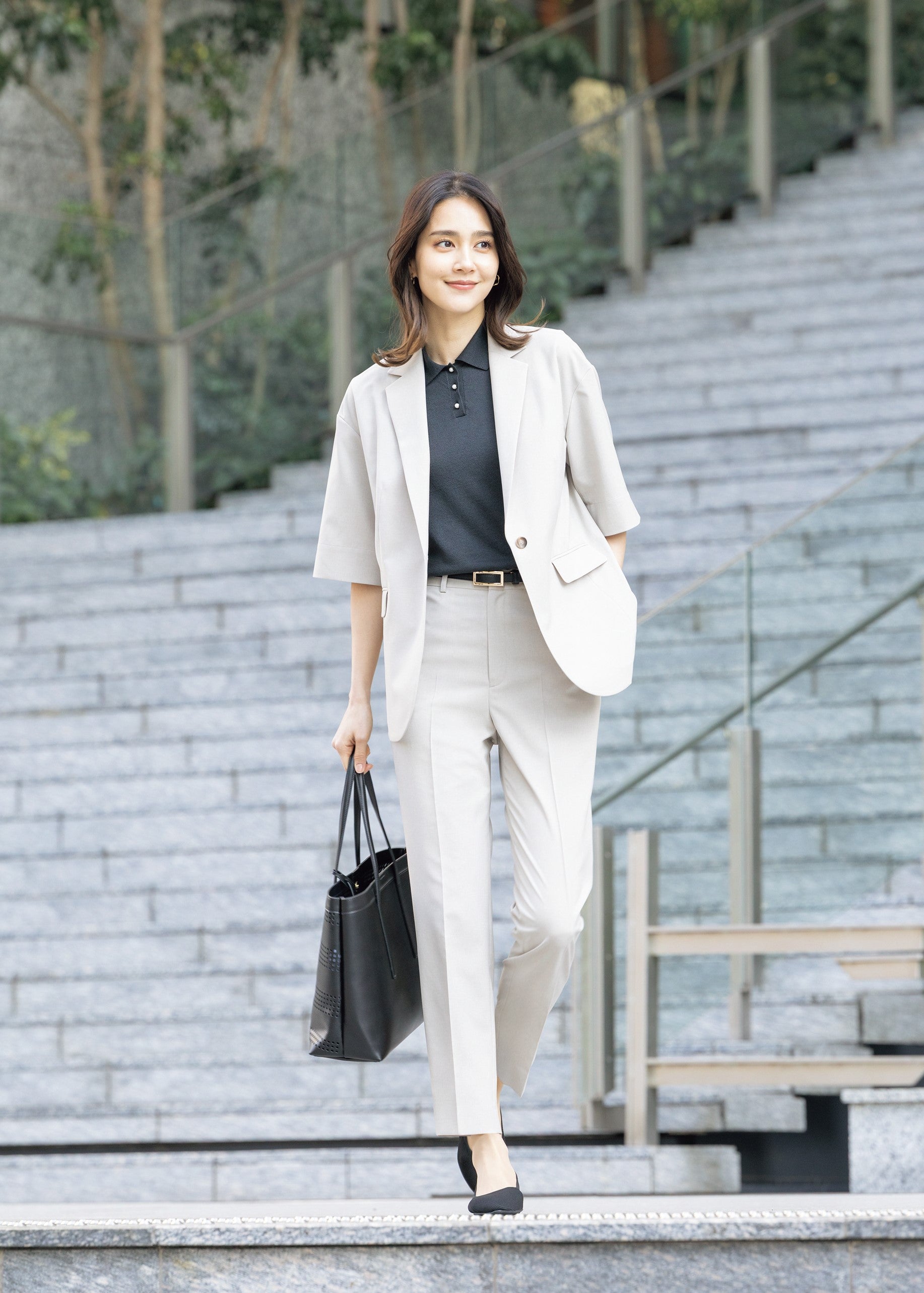 RIRANCHA Stretch Cropped Pants - Beige_04