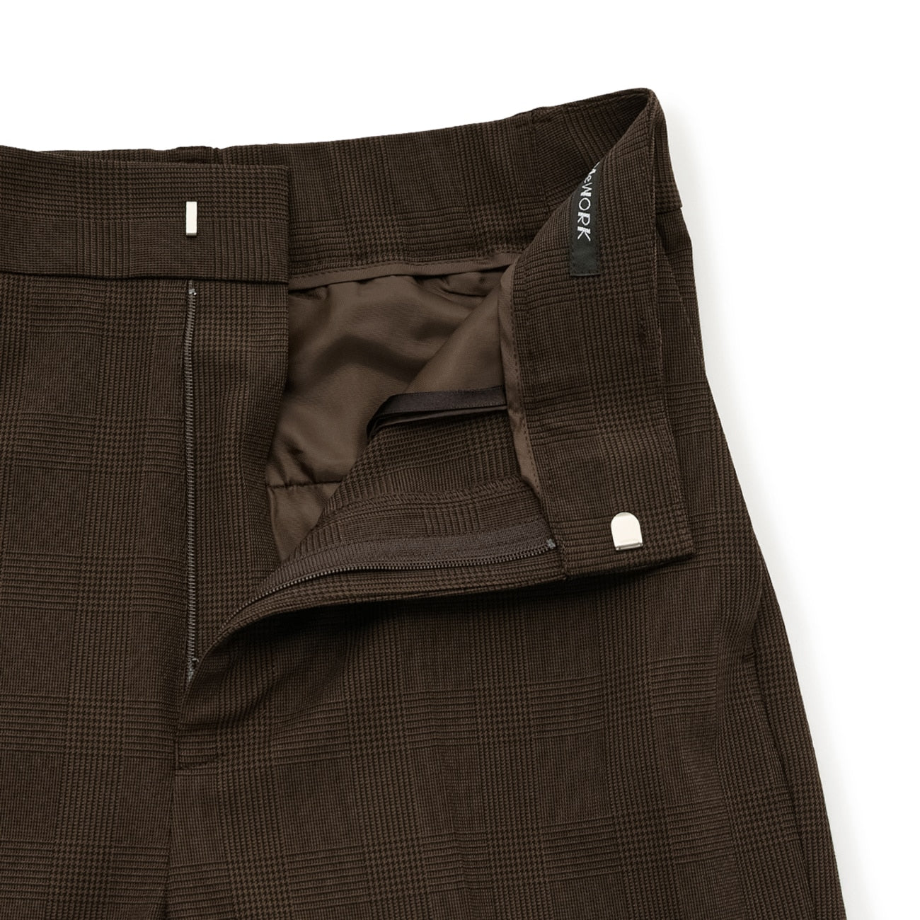 弹力格纹喇叭裤 - 棕色_10