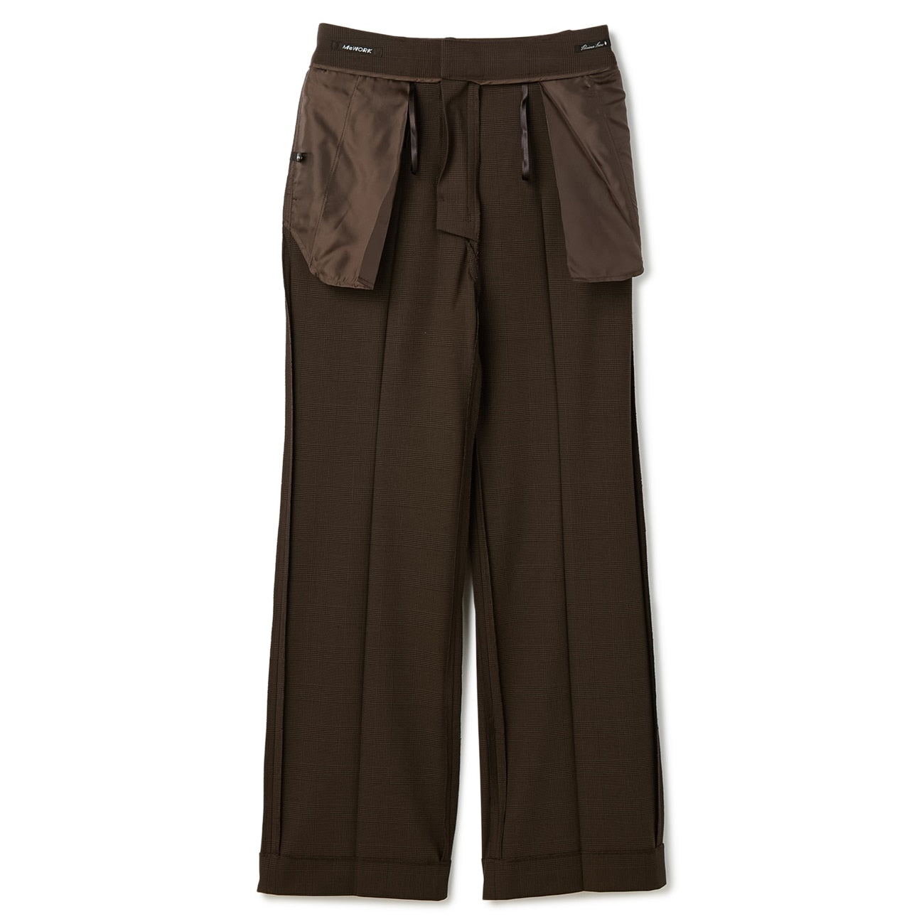 弹力格纹喇叭裤 - 棕色_12