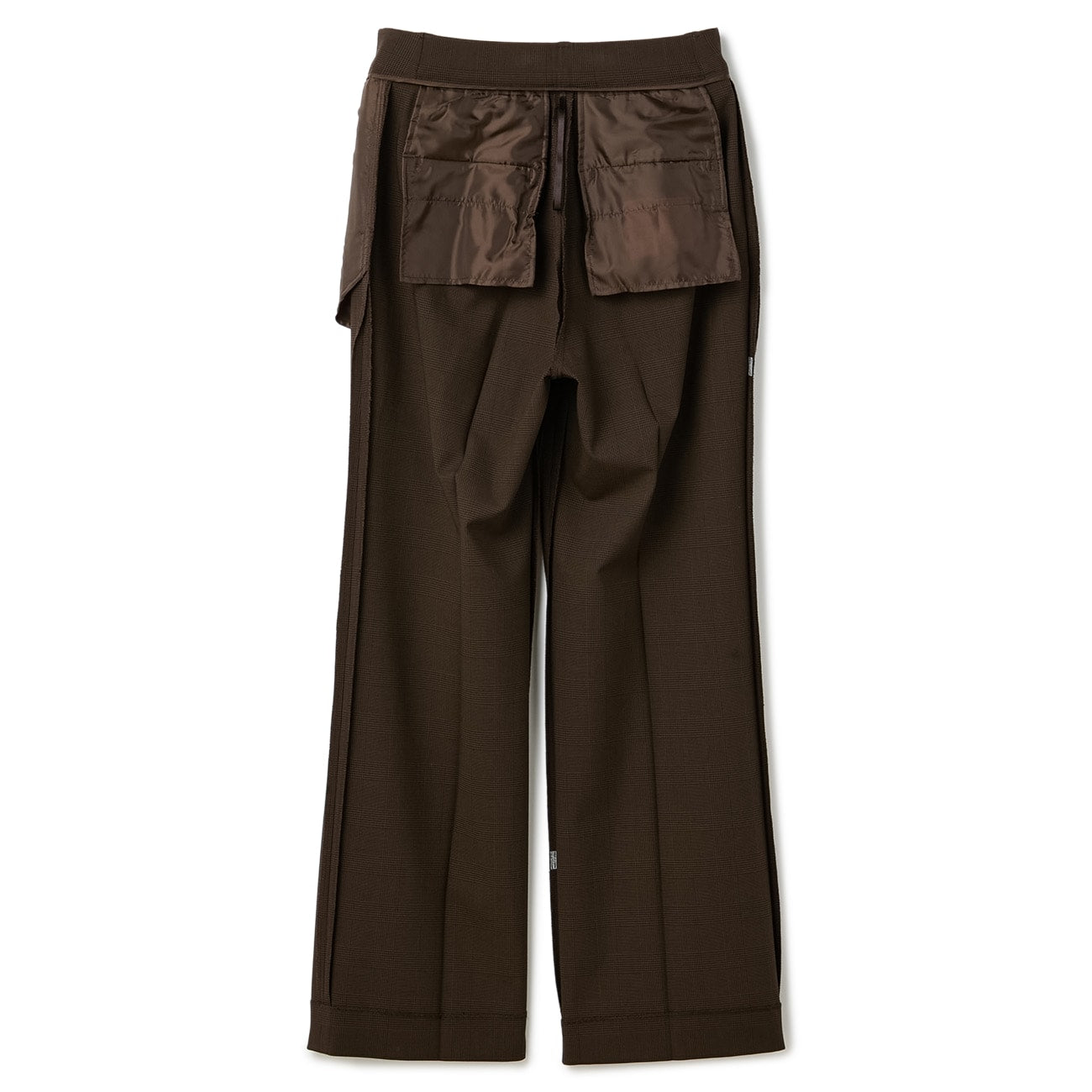 弹力格纹喇叭裤 - Brown_13