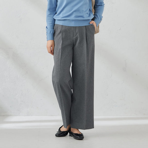 Tweed-Like Herringbone Wide Pants - Gray [A15_G252L987] | AOKI GLOBAL