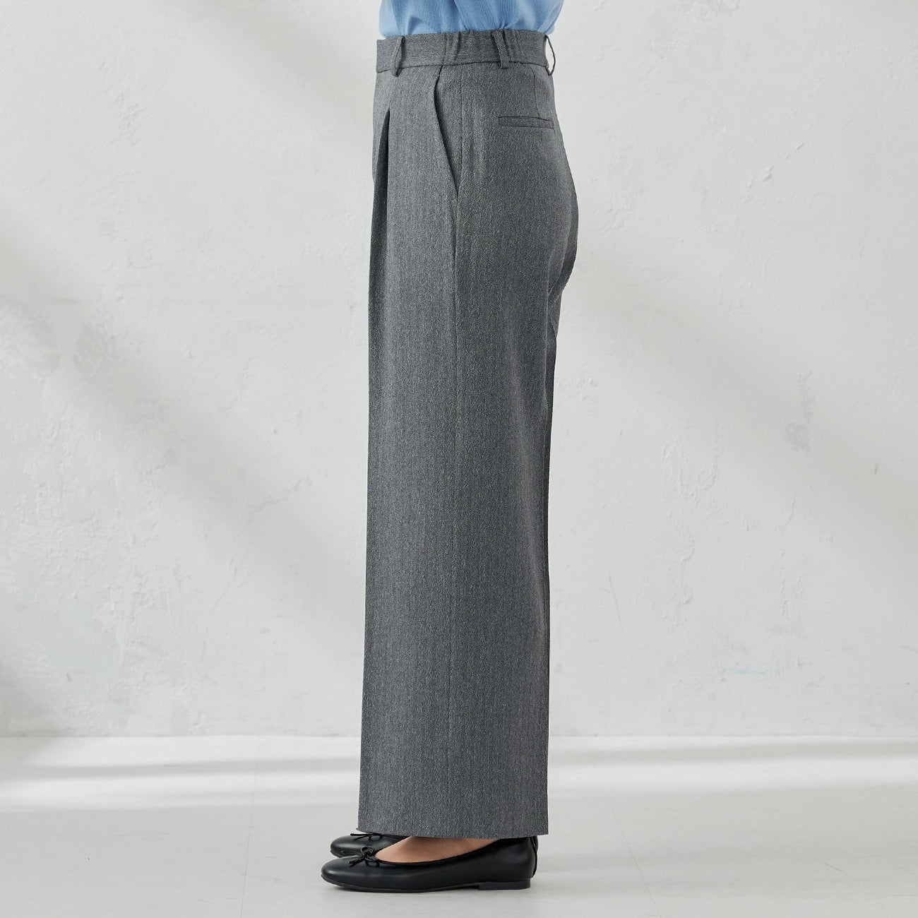 粗花呢鱼骨纹 宽松长裤 -灰
