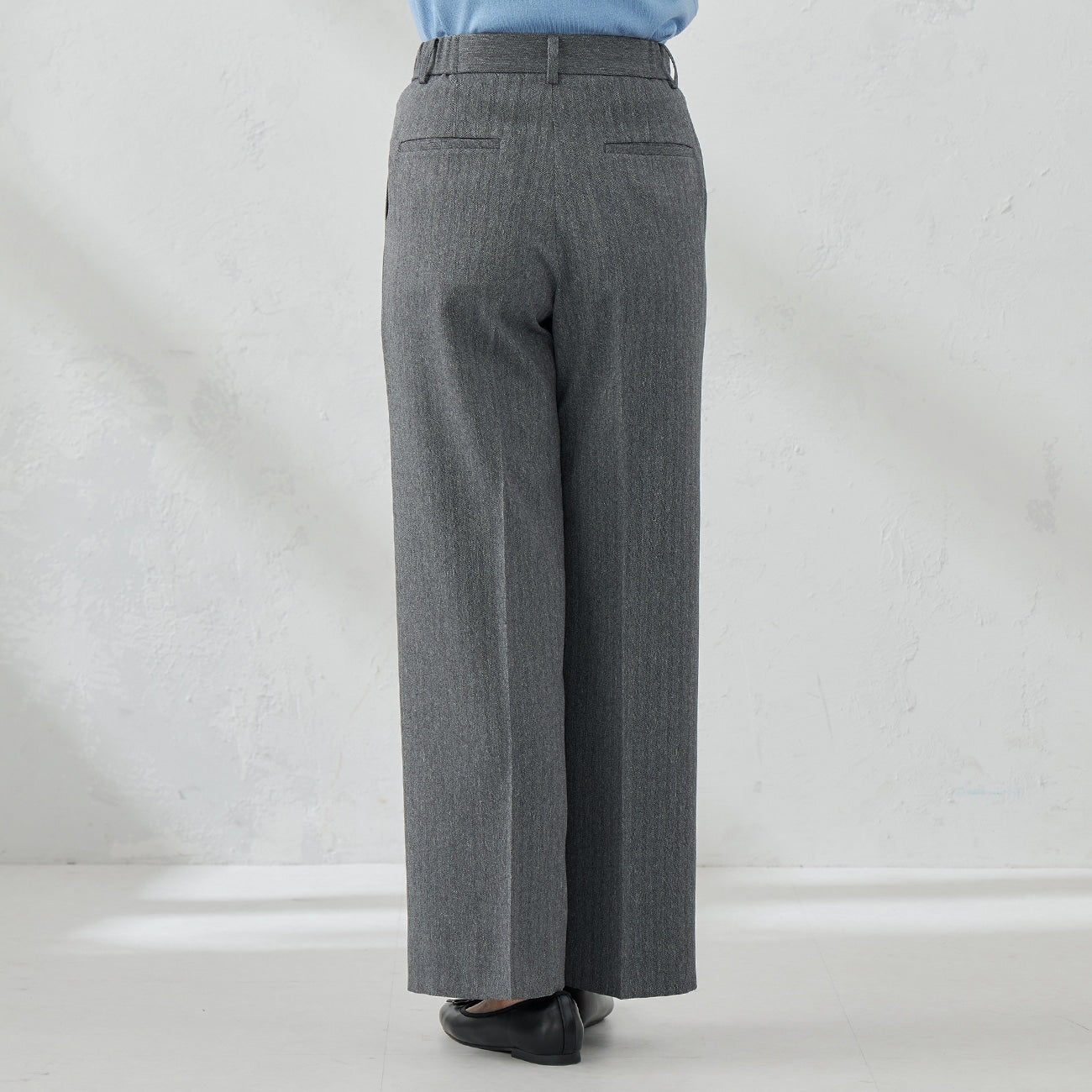 粗花呢鱼骨纹 宽松长裤 -灰