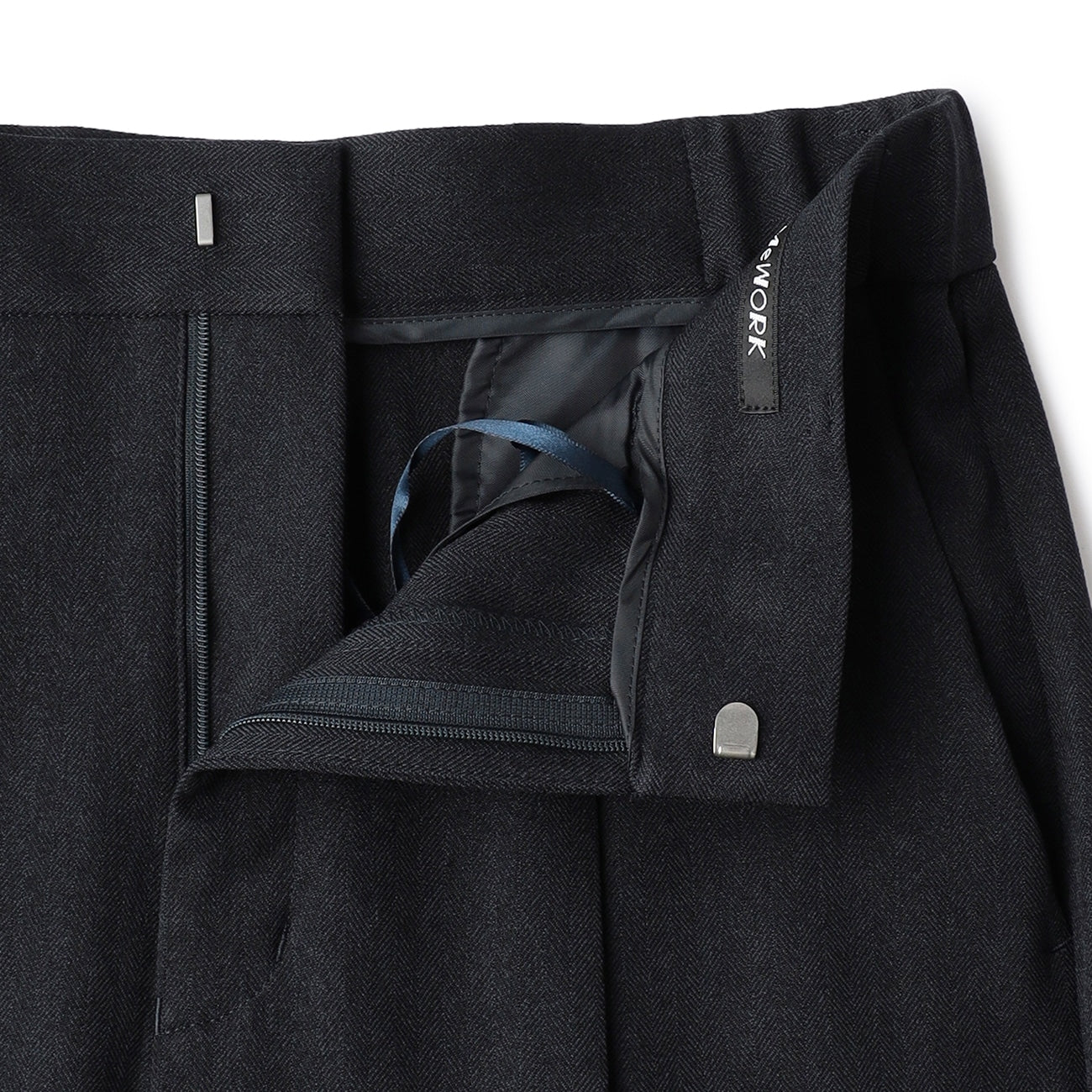 粗花呢鱼骨纹 宽松长裤 -深蓝