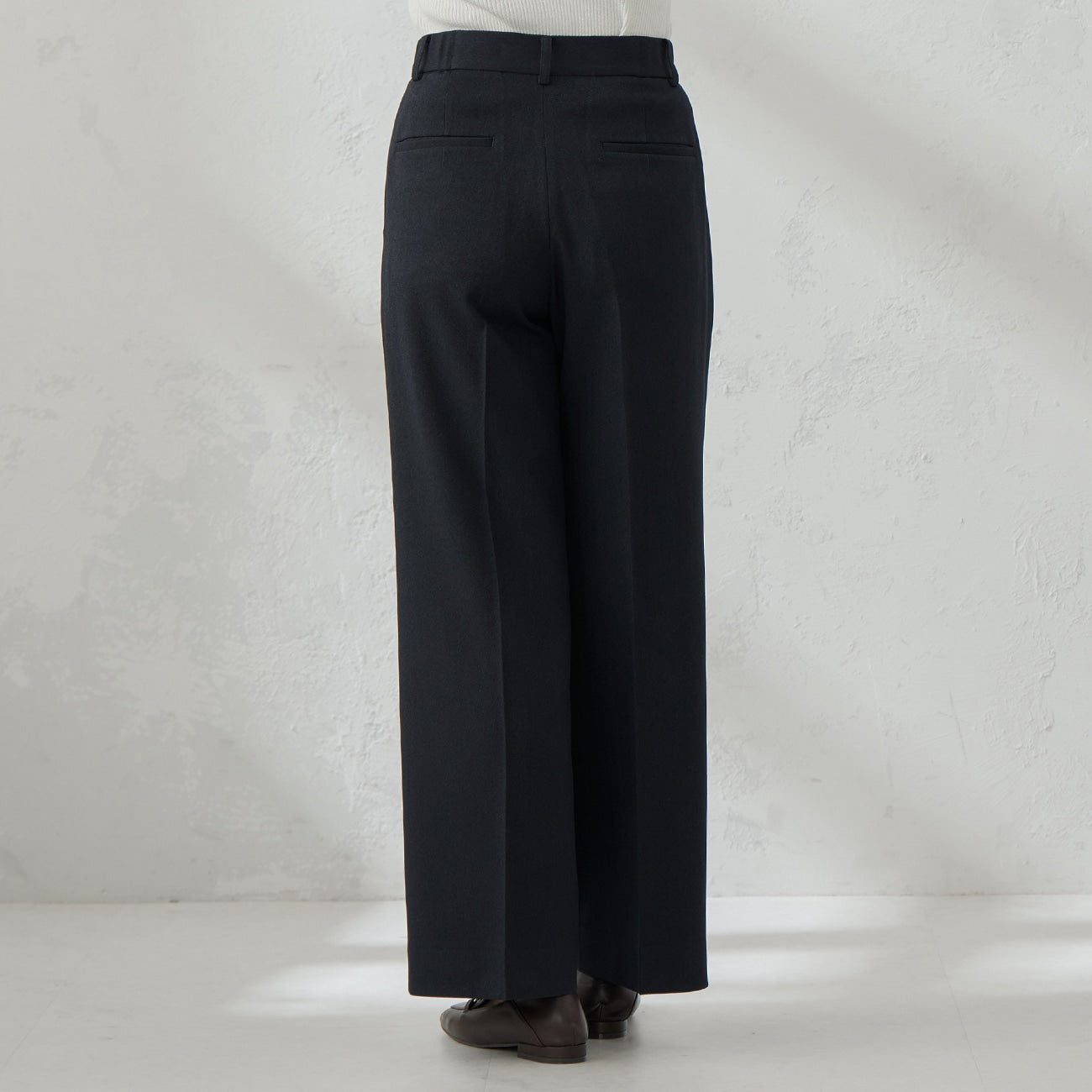 粗花呢鱼骨纹 宽松长裤 -深蓝