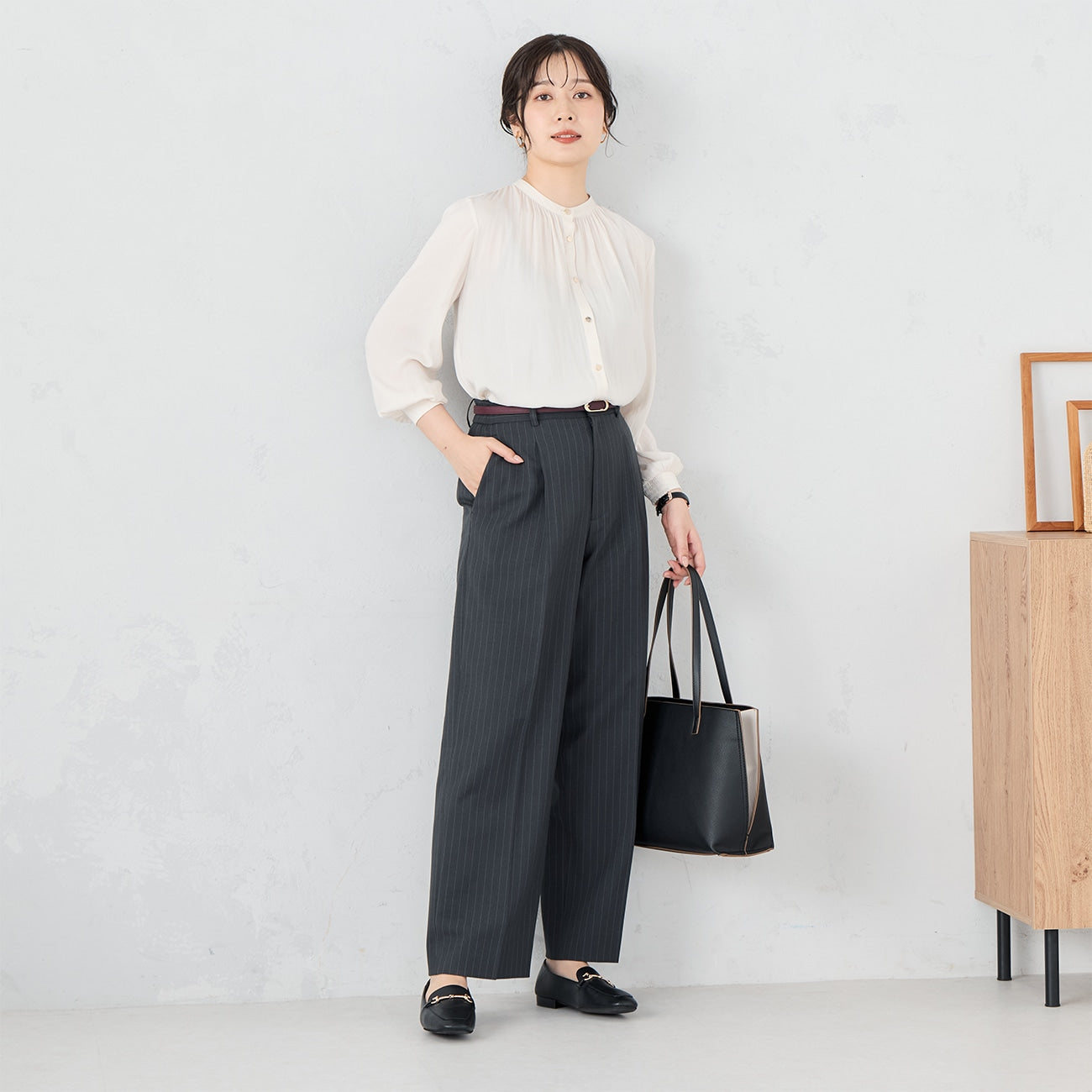 芭蕾舞条纹宽松长裤 -灰