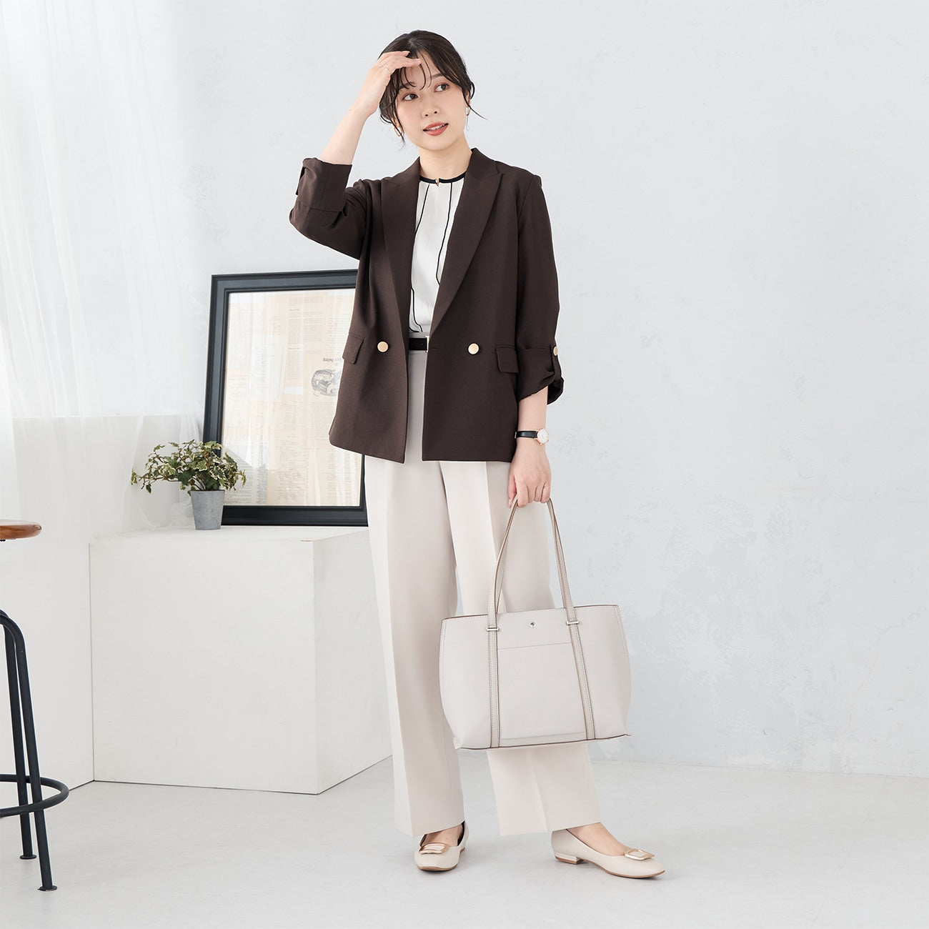 芭蕾舞宽长裤 - 米色_02