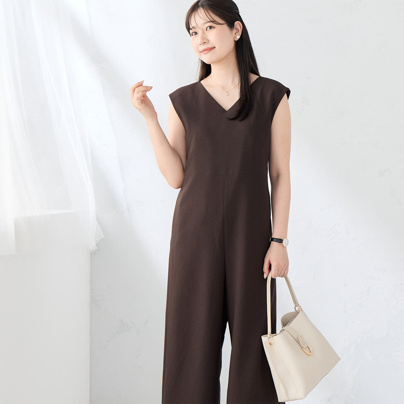 RIRANCHA Stretch连体衣 - Brown_01