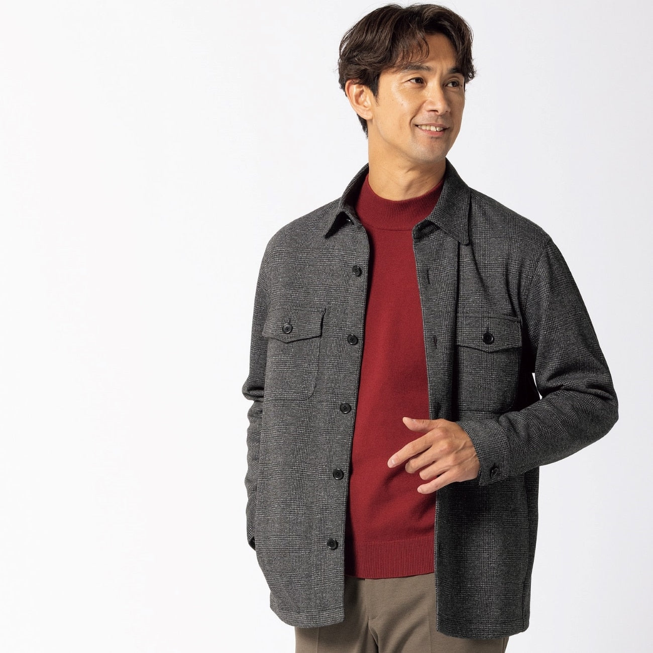 睡衣西裝 Premium Jersey Glen-plaid Shirt外套 - Medium灰