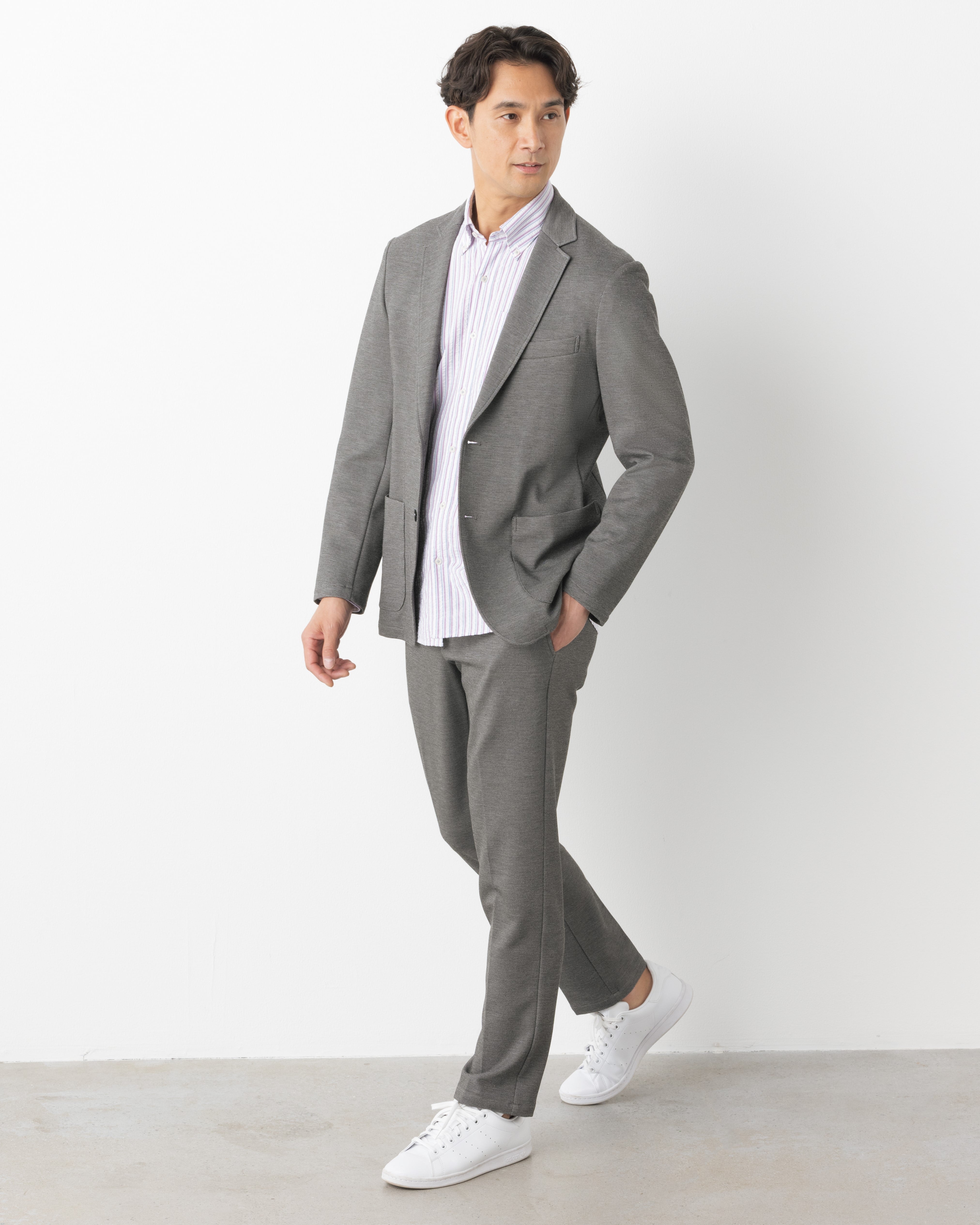 Pajama Suits Jacquard Jersey Jacket - Gray_03