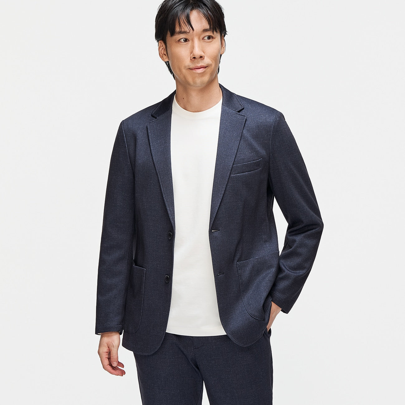 睡衣西装 针织印纹西装外套 深蓝