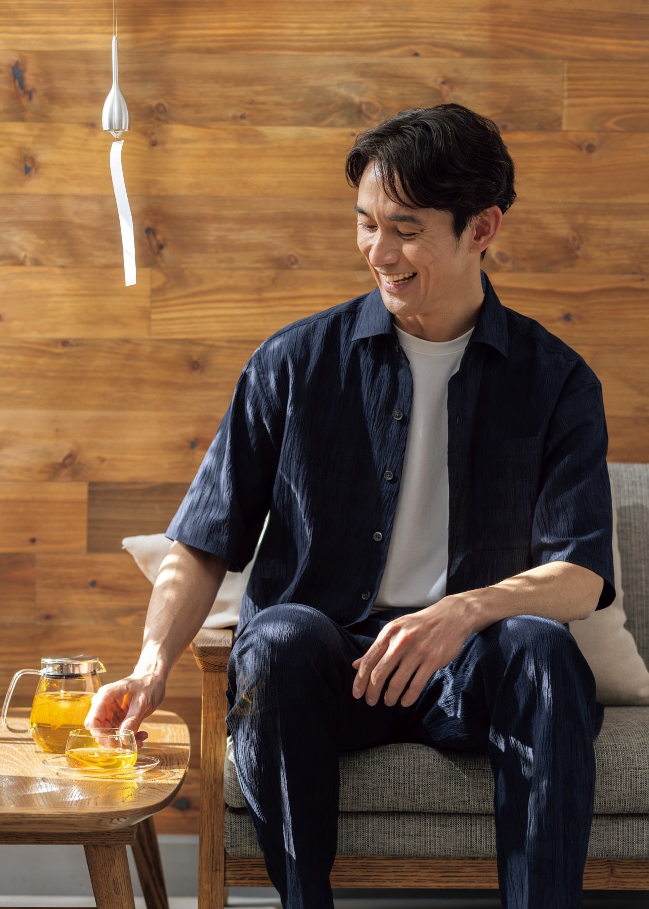 Pajama Suits Aircool Crepe Stretch Short Sleeve Shirt Jacket - Navy_03