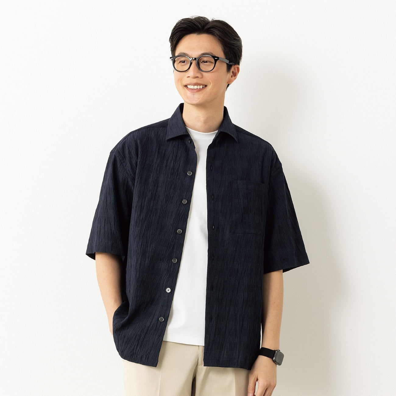 睡衣西裝Aircool Crepe StretchShort Sleeve Shirt外套 -深蓝