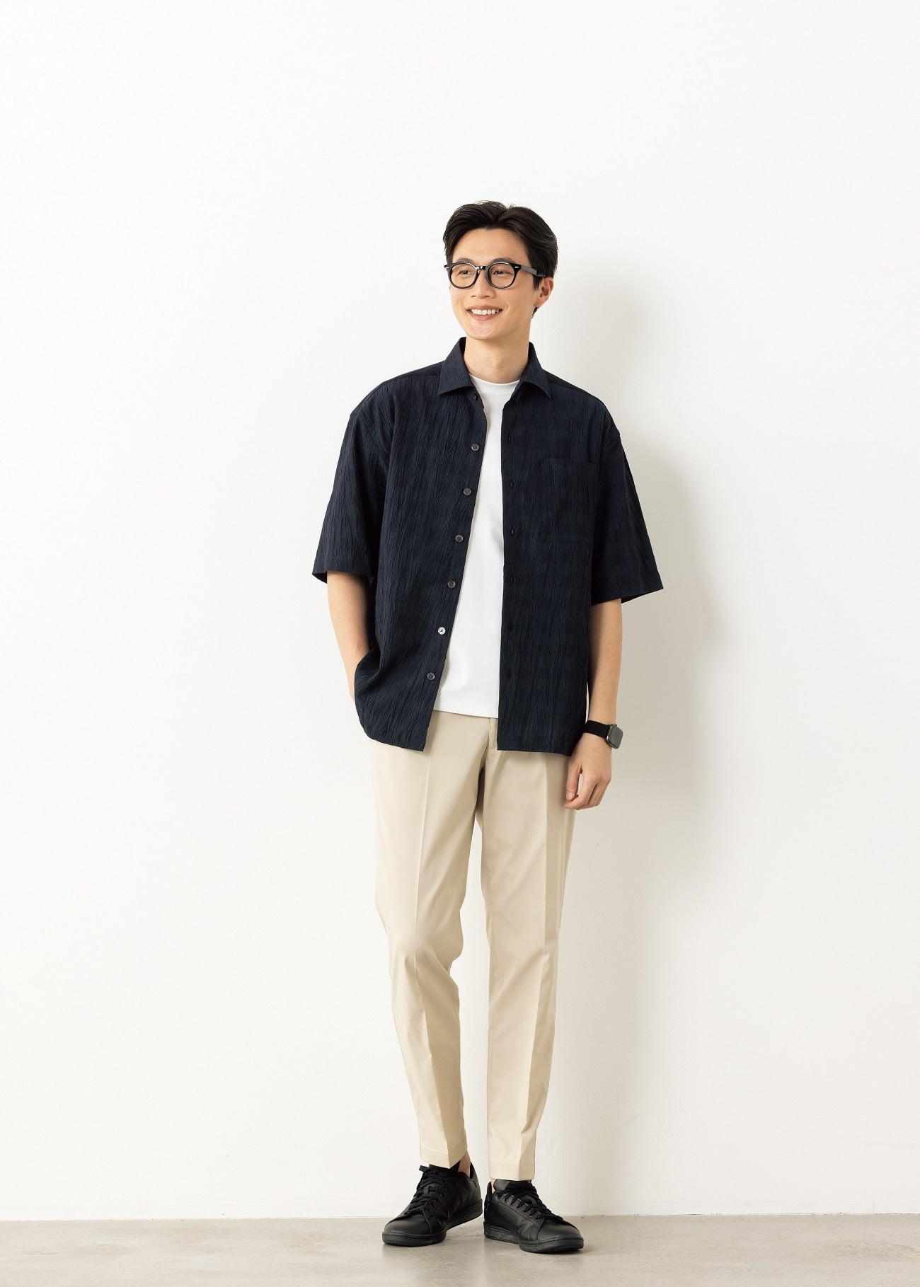 睡衣西裝Aircool Crepe StretchShort Sleeve Shirt外套 -深蓝