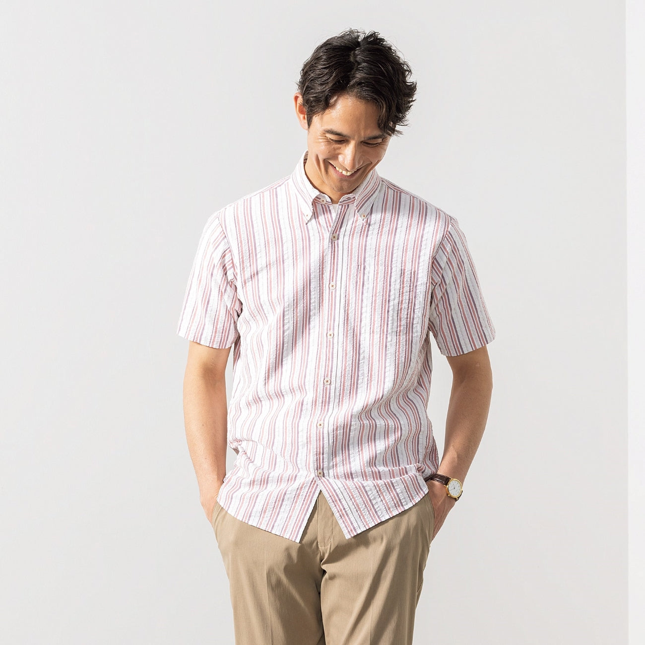 Casual Button-down Short Sleeve Stripe Shirt_01