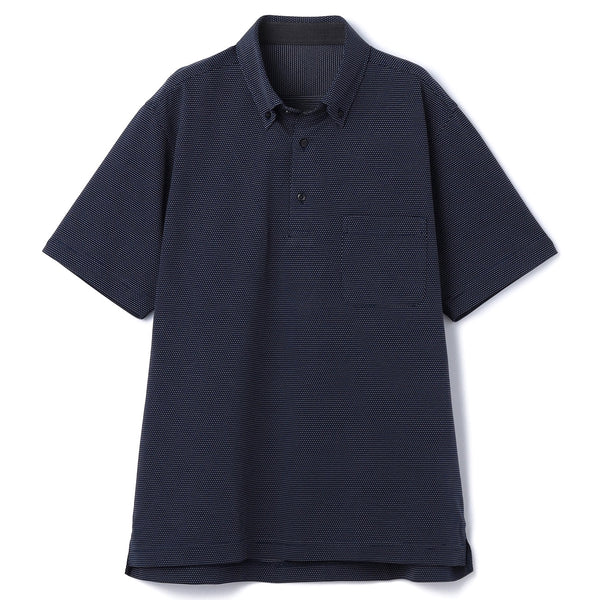 SUPER Aircool Non-Iron Stretch Sashiko Button-Down Polo Shirt