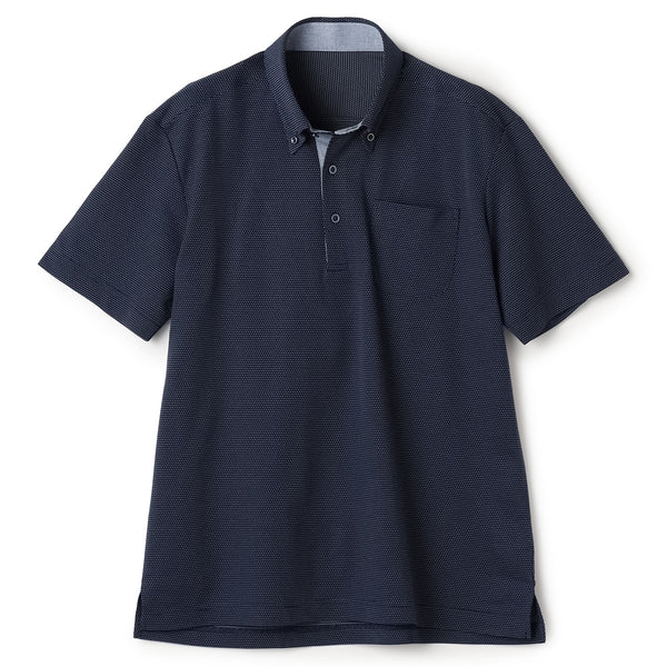Biz Polo Aircool Button-down Sashiko Polo Shirt - Navy