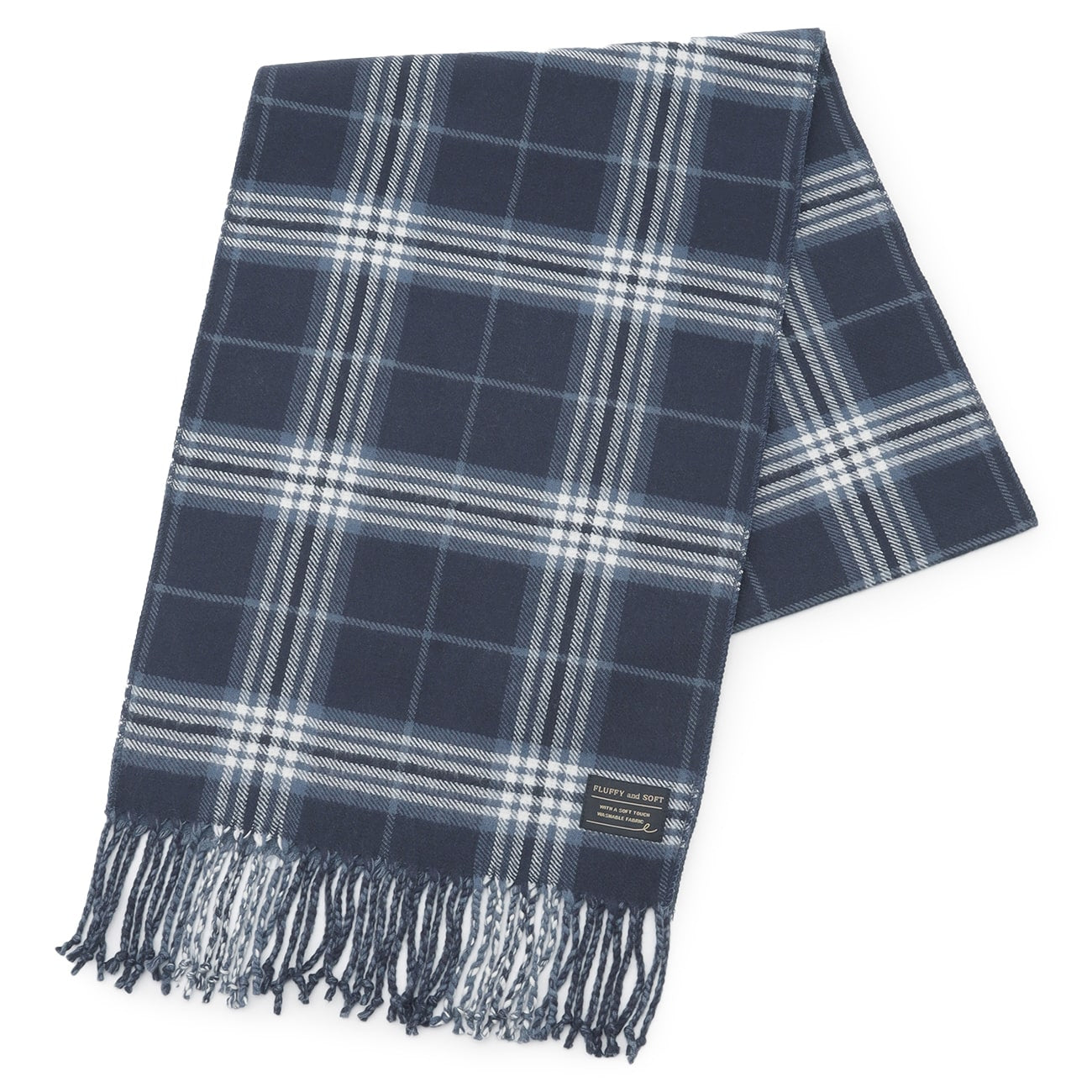 Washable Soft-touch Reversible Tartan Plaid Scarf - Navy -01