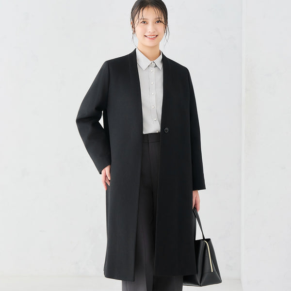 sheller big check BISHU pure wool coat♡ Bishu Japanese Fabric Wool Blend Collarless Coat - Black