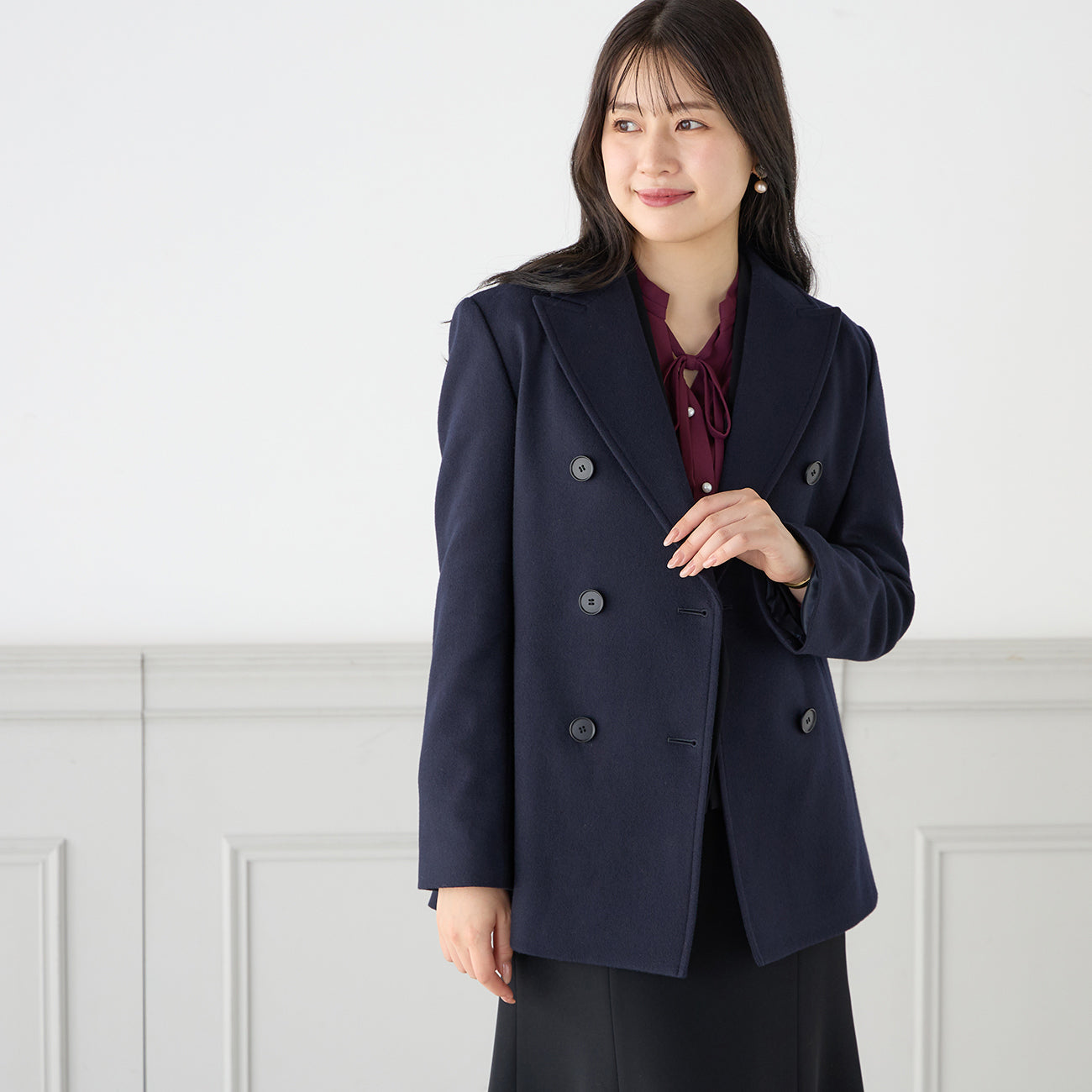 Japan Made Fabric Navy Blue Short Peacoat_01