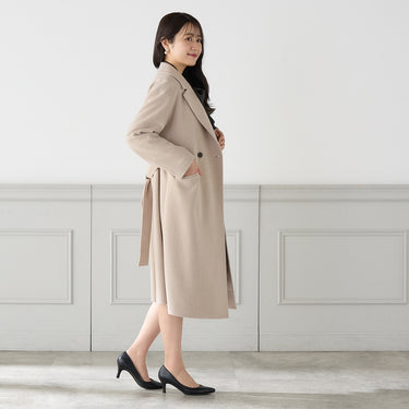 Japanese Fabric Long Coat with Belt - Beige_05