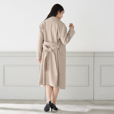 Japanese Fabric Long Coat with Belt - Beige_06