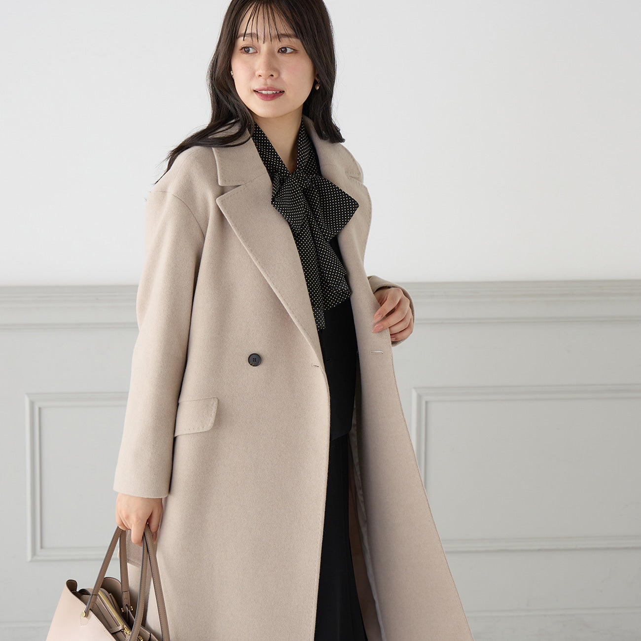 Japanese Winter Coat Japanese Fabric Long Coat With Belt Beige